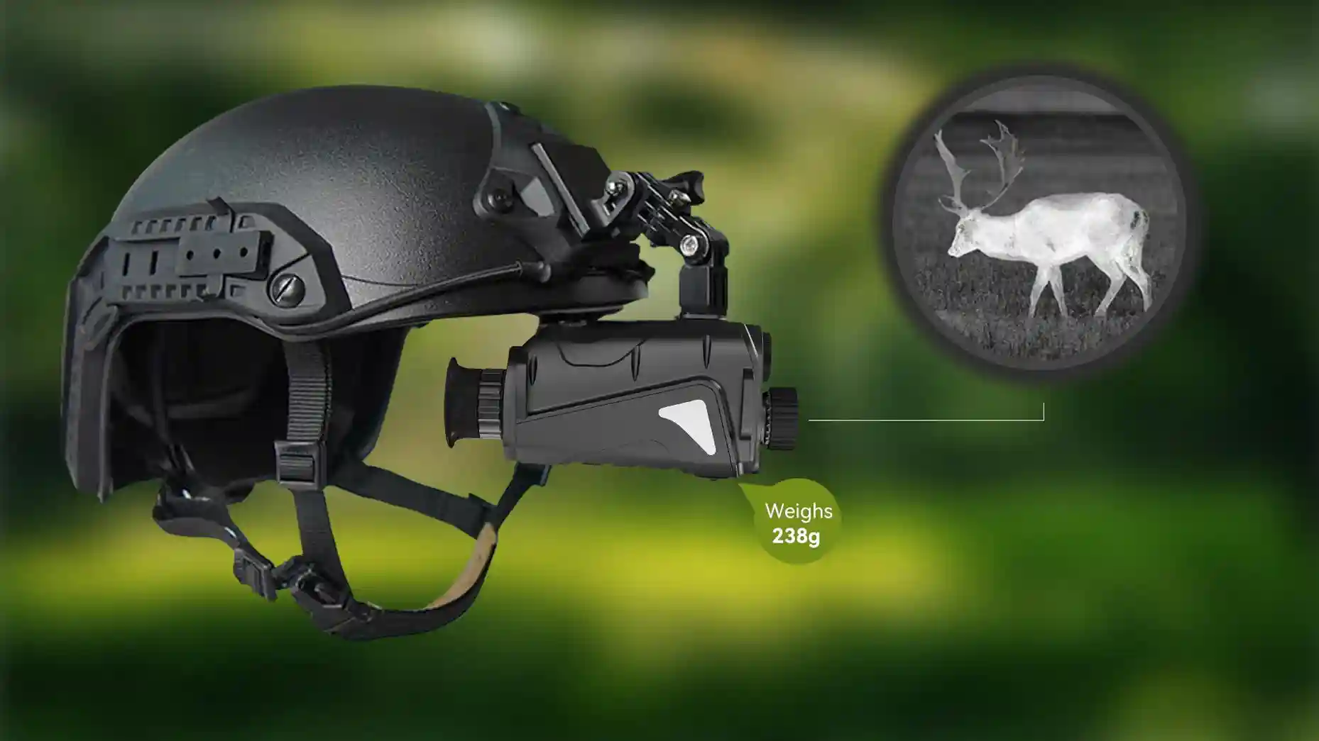 GV-TA15 Revolutionary AI Thermal Monocular: Turnkey OEM Solution for Distributors AI thermal monocular mounted on a tactical helmet