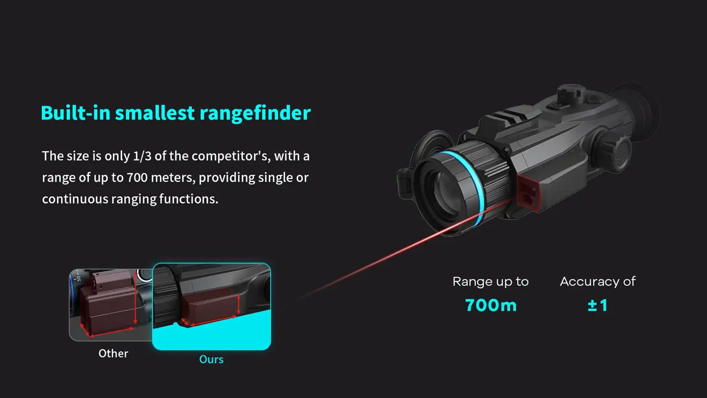 Ultra-compact 1500m built-in laser rangefinder on the Smart Thermal Imaging Sight