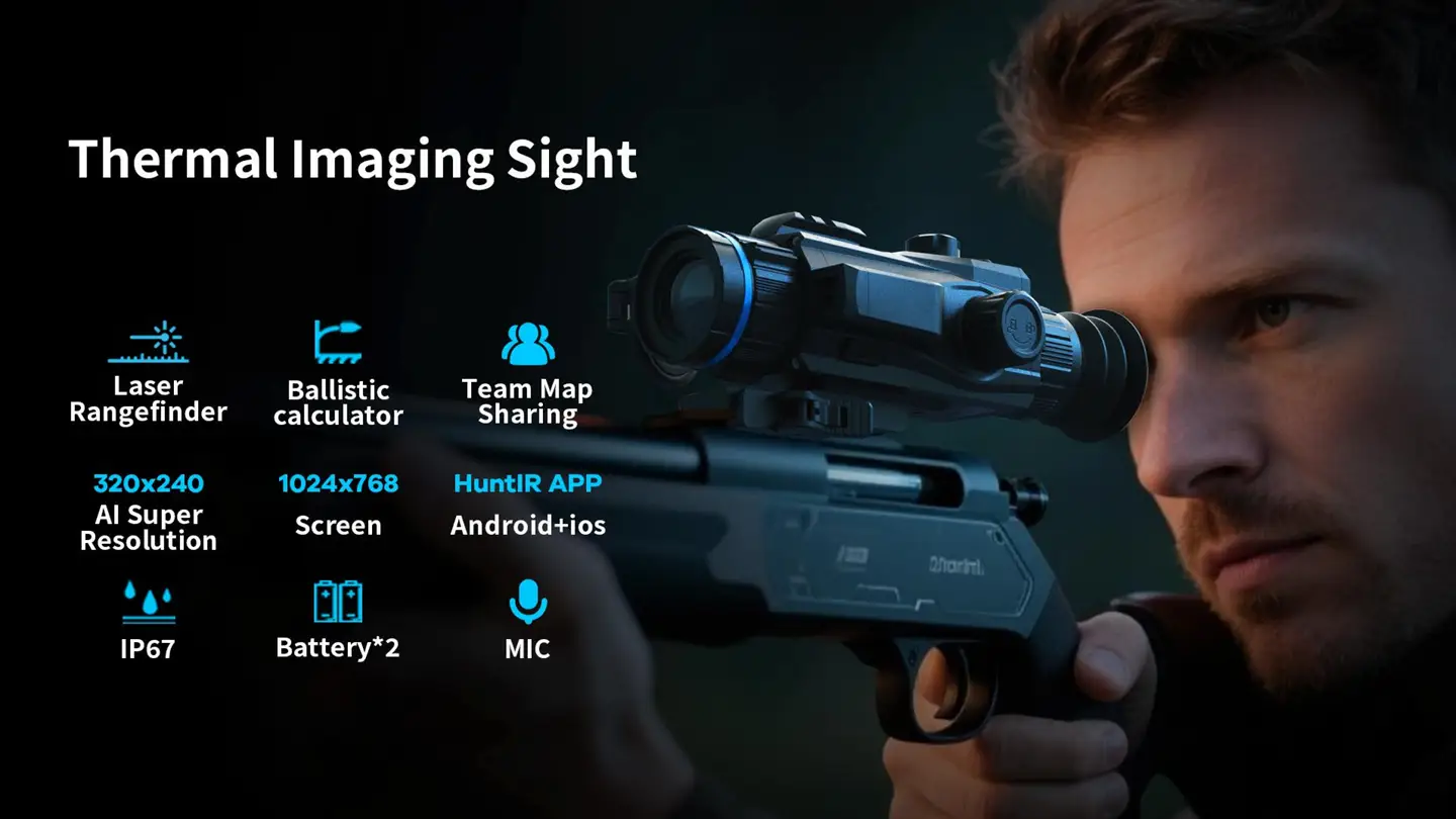 Smart Thermal Imaging Sight mounted on a hunting rifle for night tactical observation