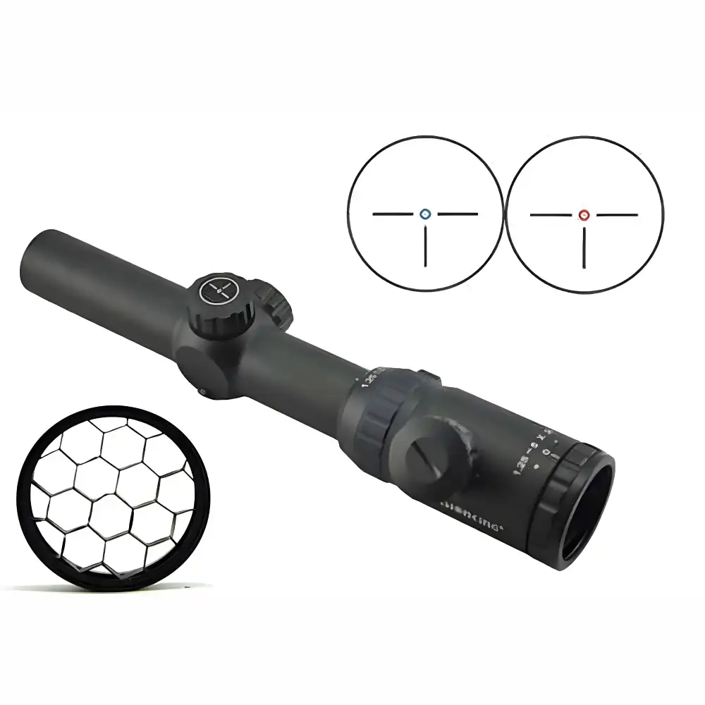1.25-5x26 LPVO rifle scope with honeycomb killflash and illuminated red blue dot reticle